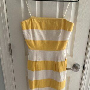 Yellow and White Strapless Linen-blend Sundress from Loft (6)
